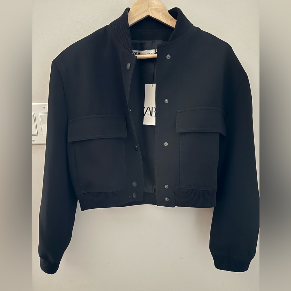 Zara padded shoulder cropped jacket
